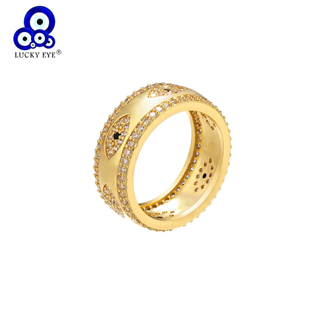 Glück Auge Mikro Pflastern Türkische Bösen blick Ring Gold Silber Farbe Hochzeit Band Ring Party für Frauen Mädchen Schmuck LE477