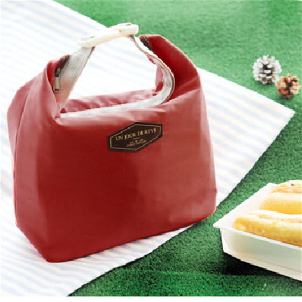 Bolso de mano, bolsas de almuerzo, bolsa con aislante portátil, bolsa de almacenamiento impermeable para alimentos, bolsas de almacenamiento para comida escolar para estudiantes: wine red