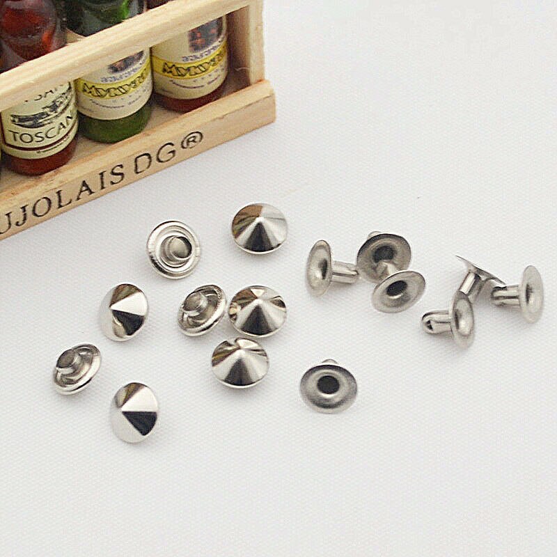 Juego de remaches rápidos de tipo Cono de Metal de 10mm, tachuelas de cabeza de aguja, pulsera con pinchos para ropa, remaches para ropa DIY, para bolsa de ropa, 100 juegos: Silver