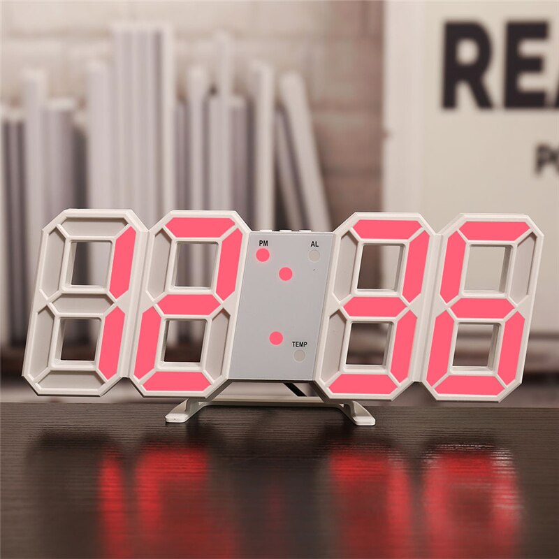 nordisch 3D LED Wanduhr Elektronische Digitale Alarm Uhren Hintergrundbeleuchtung Schreibtisch Tisch Uhr Kalender Thermometer Anzeige Heimat Dekor: Weiß und rot