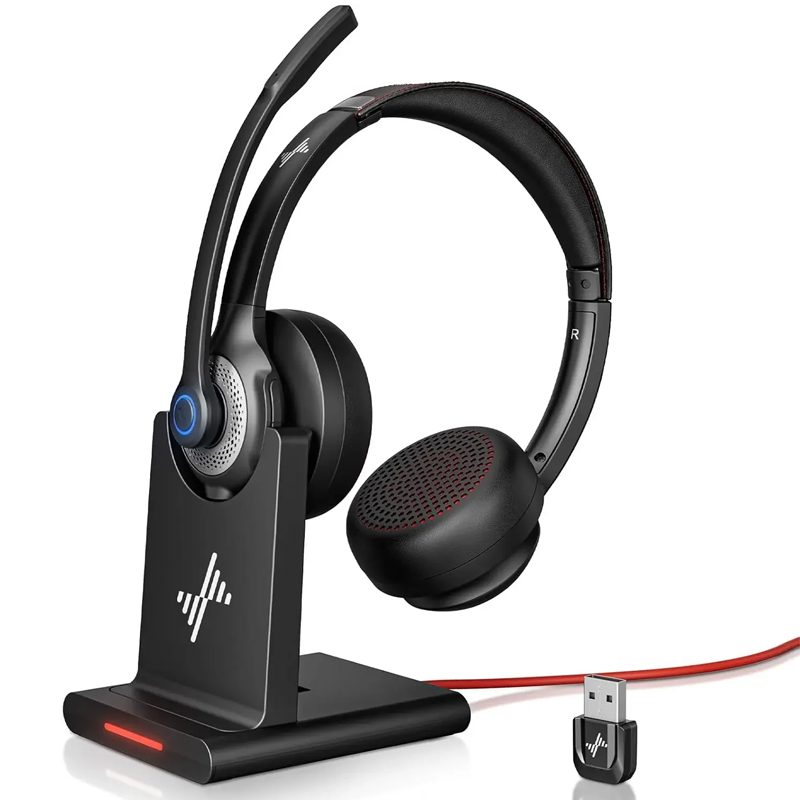 JIAMQISHI Wireless Headset with Mic for Work Bluetooth V5.2 Headphones with AI Noise Cancelling Mic USB Dongle for Laptop,PC: green