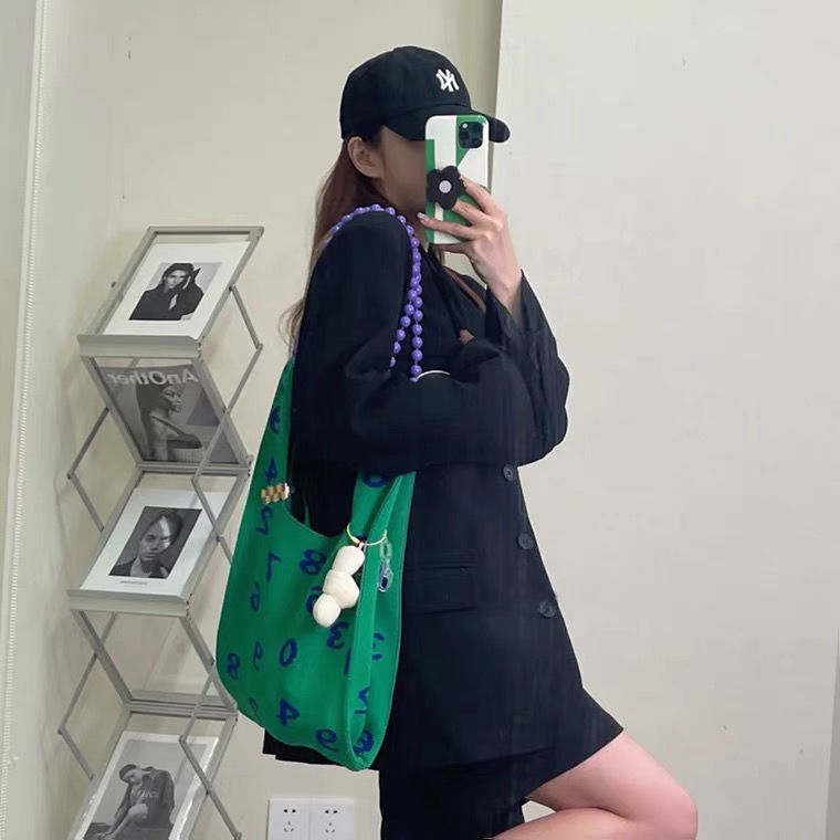 Bolso de tela de algodón coreano para mujer, bolsa de hombro de alta capacidad, suave, sólido, a la , pequeño y fresco que combina con todo: bag and strap