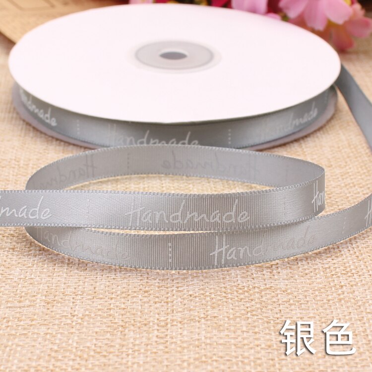 9Mm Handgemaakte Brief Gedrukt Satijnen Linten Bruiloft Verjaardag Party Kerst Bloem Geschenkdoos Wikkelen Diy Cake Bakken Linten: Silver