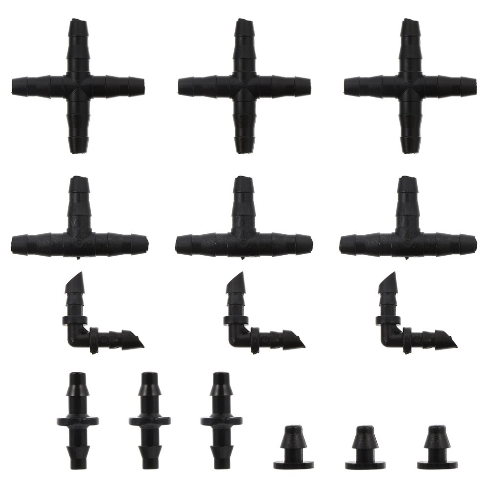 1 Set/200PCS Irrigation Fitting 4-Way Elbow Tee Straight Barb End Plug Coupling: Black 2