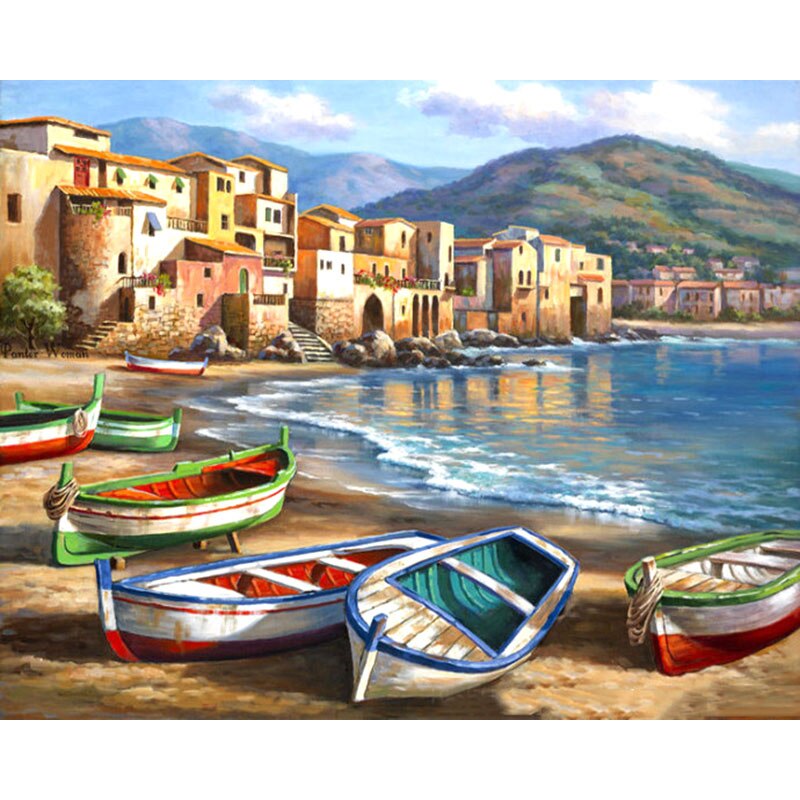 CHENISTORY Rahmen Stiefel Strand DIY Malerei Durch Zahlen Moderne Zauberstab Kunst Bild Durch Zahlen Acryl Leinwand Durch Zahlen Für Hause dekore: Licht Gelb / 50x25 cm
