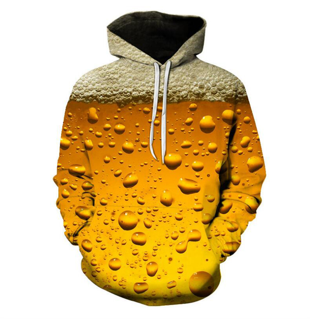 CHAMSGEND mannen Mode Bier 3D Print Lange Mouwen Hoodie Trui Losse Toevallige Sweater Training Warm Sport Jas plus Size