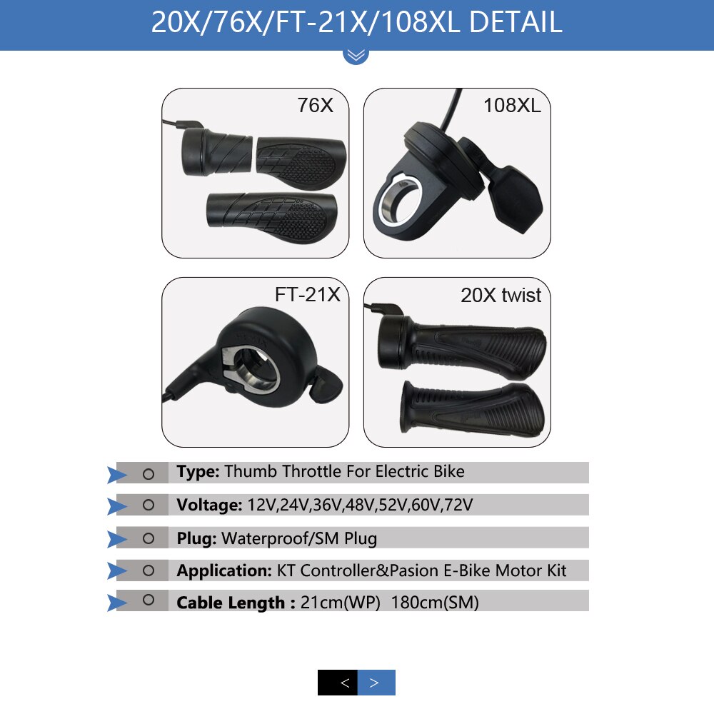 Electric Bicycle Thumb Throttle Lef/Right Side 24V-72V e-Bike Whole Throttle Half Twist Throttle Handle For Ebike Conversion Kit