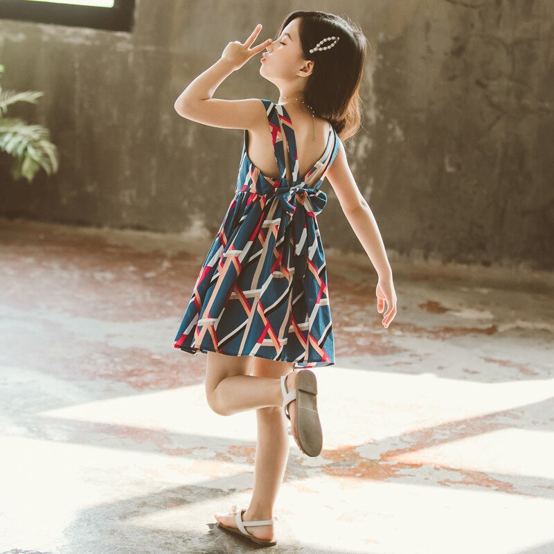 Schattige jurkjes babymeisje prinsessenjurk v-hals mouwloos rugloos jurken kinderkleding casual zomer