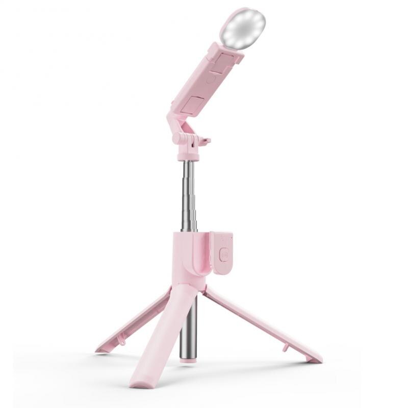 3 In 1 Selfie Stok 360 Rotatie Uitschuifbare Monopod Voor Iphone Ios Android Smartphone Bluetooth Afstandsbediening Statief Met Licht: Single Light Pink