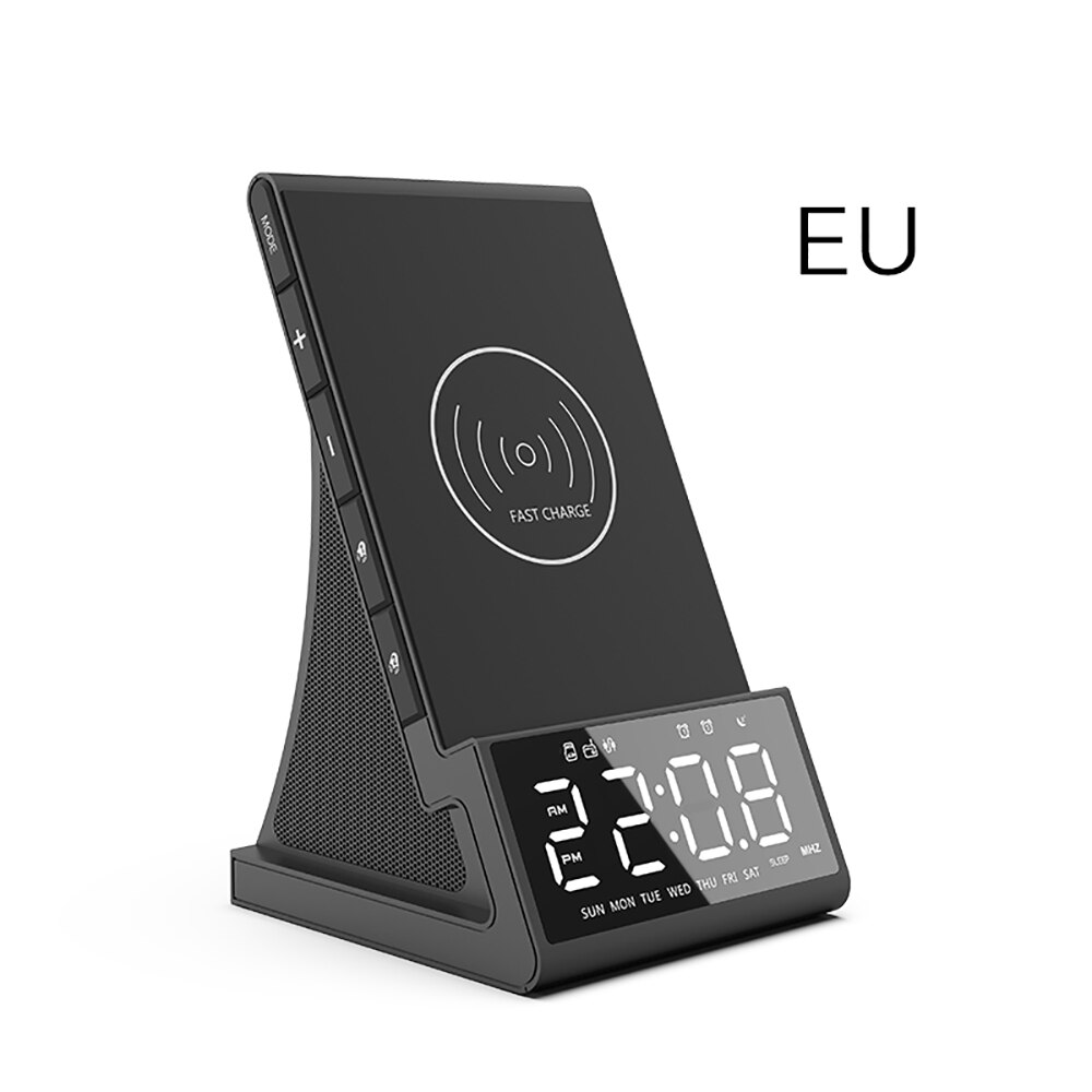 FM Radio Bluetooth haut-parleur USB chargeur rapide avec socle de charge sans fil LED réveil charge rapide pour Iphone Samsung: EU Plug
