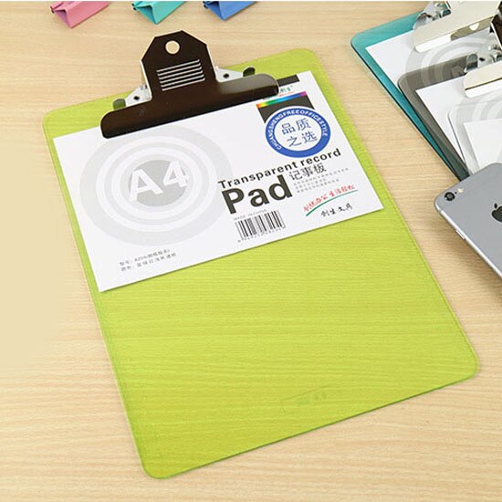 Acrylic A4 Writing Board Transparent Color Menu Board Clip Office School Supplies Folder Board Pad Board Stationary Clipboard: green