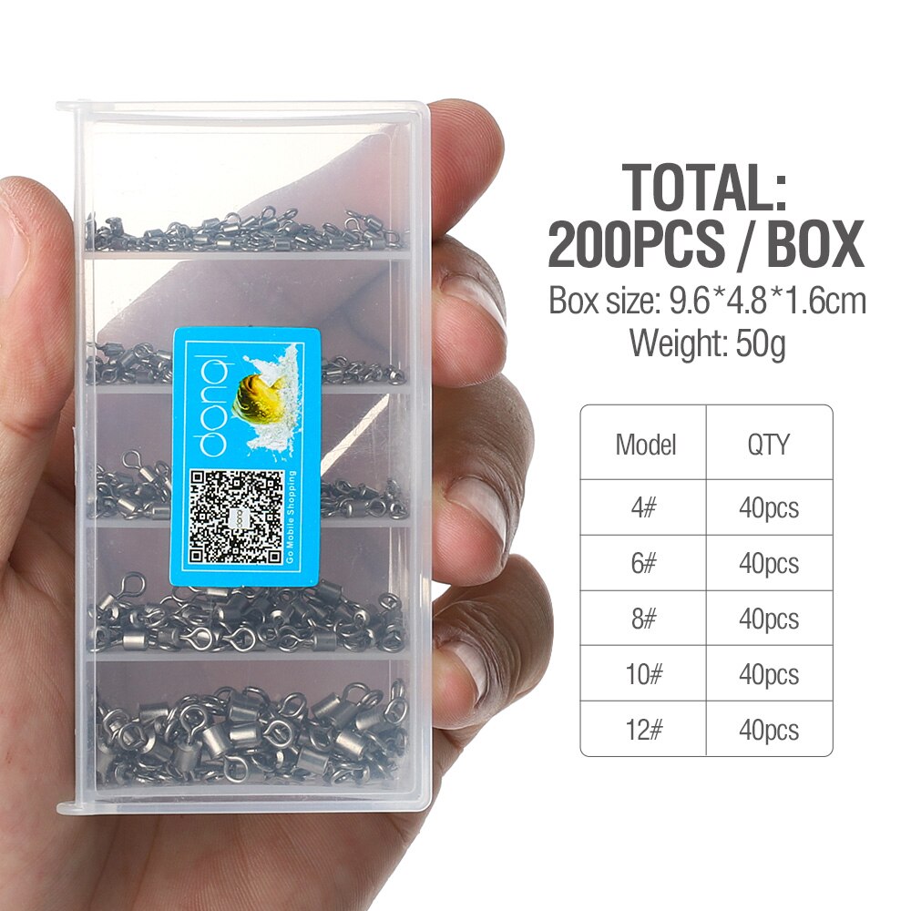 DONQL 200/500PCS Vissen Connector Set Ball Bearing Swivel Solid Ring Vissen Connector Barrel Rolling Swivel Lokken 4 #-12 #: 200psc