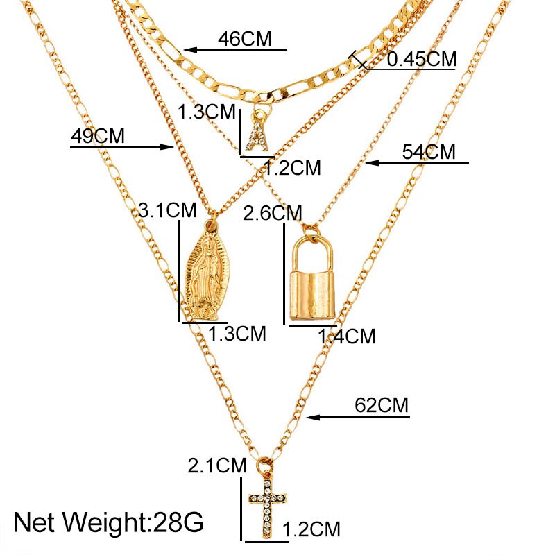 Flatfoosie gouden kristallen letterkruishanger ketting voor vrouwen punk multilayer portretslot lange ketting sieraden
