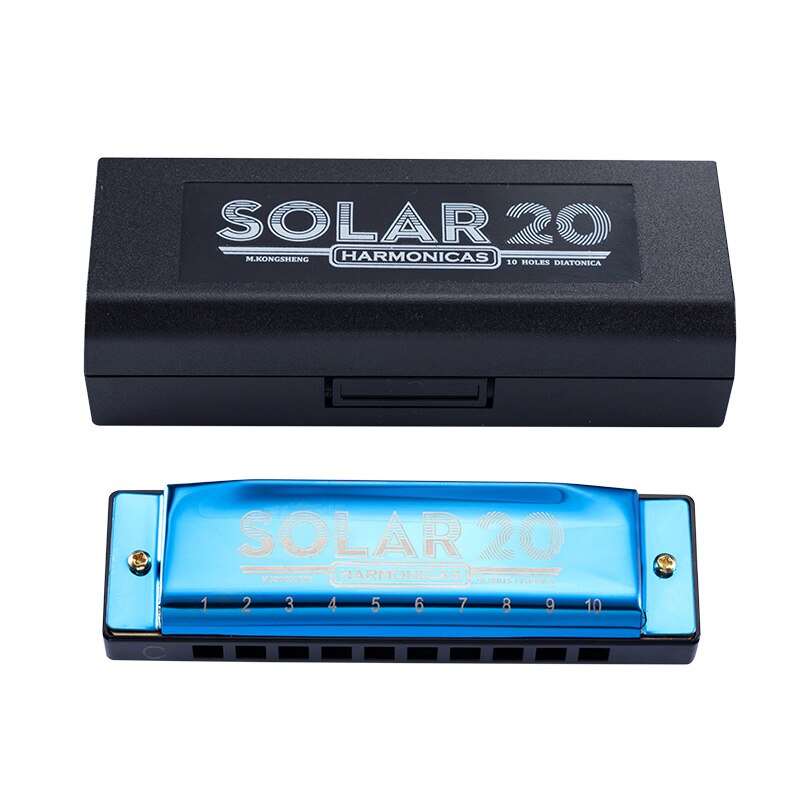 KONGSHENG 10 fori armonica diatonica blues arpa bocca organo chiave di C canna strumento musicale per principianti nero dorato blu: blu