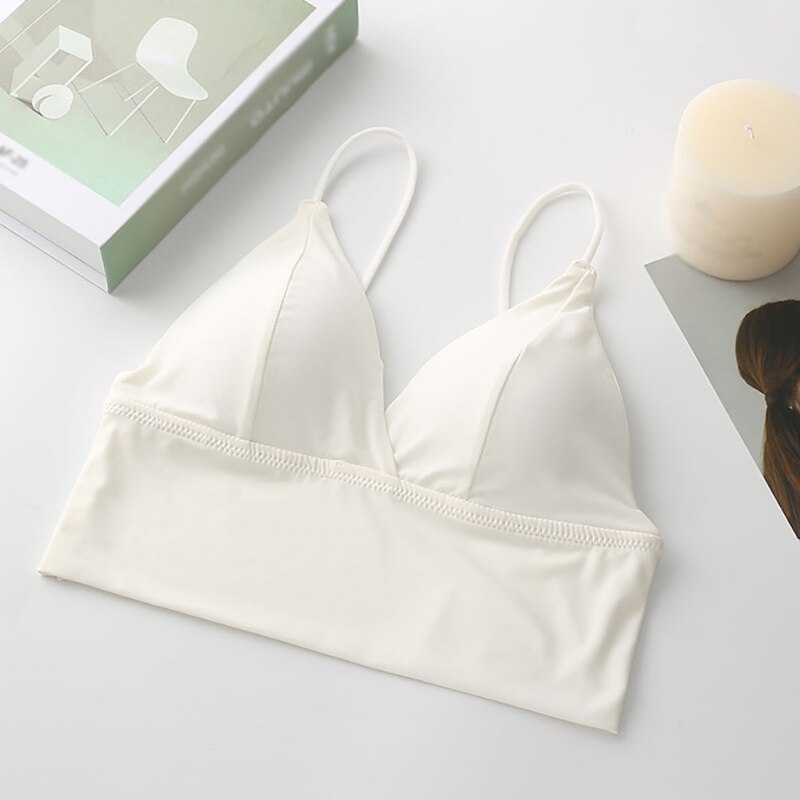 Women Wireless Bras Top Sleeping Brassiere Push Up Bras Sexy Lingerie Top Sexy Strap Smooth Bralette: White