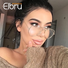 Elbru Anti Blue Ray Glasses Women Anti Blue Light Computer Glasses Cool Metal Clear Lens Eyeglasses Black Feamale