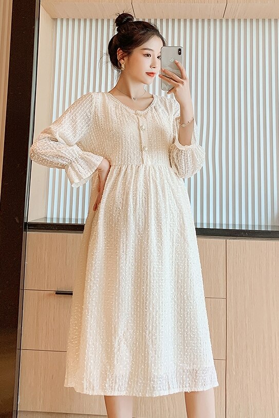 8201# Autumn Korean Maternity Party Long Dress Slim Waist Clothes for Pregnant Women Pregnancy Clothing