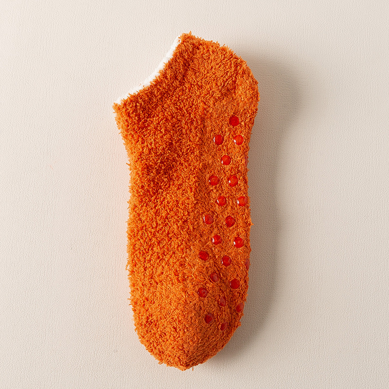 Women's Slouch Socks Women Thickened Coral Fleece Warm Indoor Floor Silicone Non-slip Invisible Cotton Boat Socks Hipster: Orange