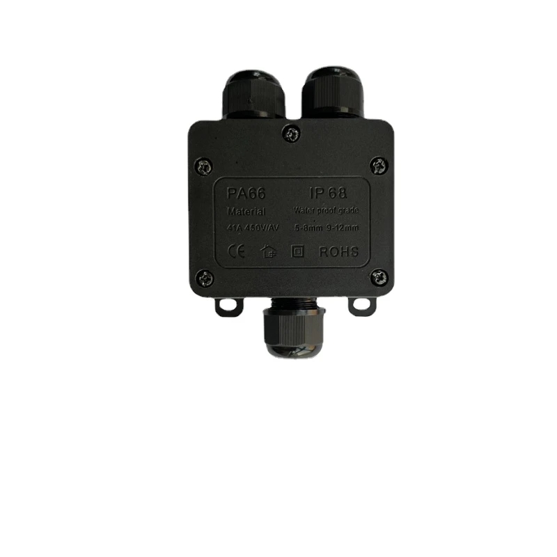 IP68 Outdoor Waterproof Junction Box – Black, 3 Way Mini Connector Box with PC Plastic and Terminal, for Buried Wires