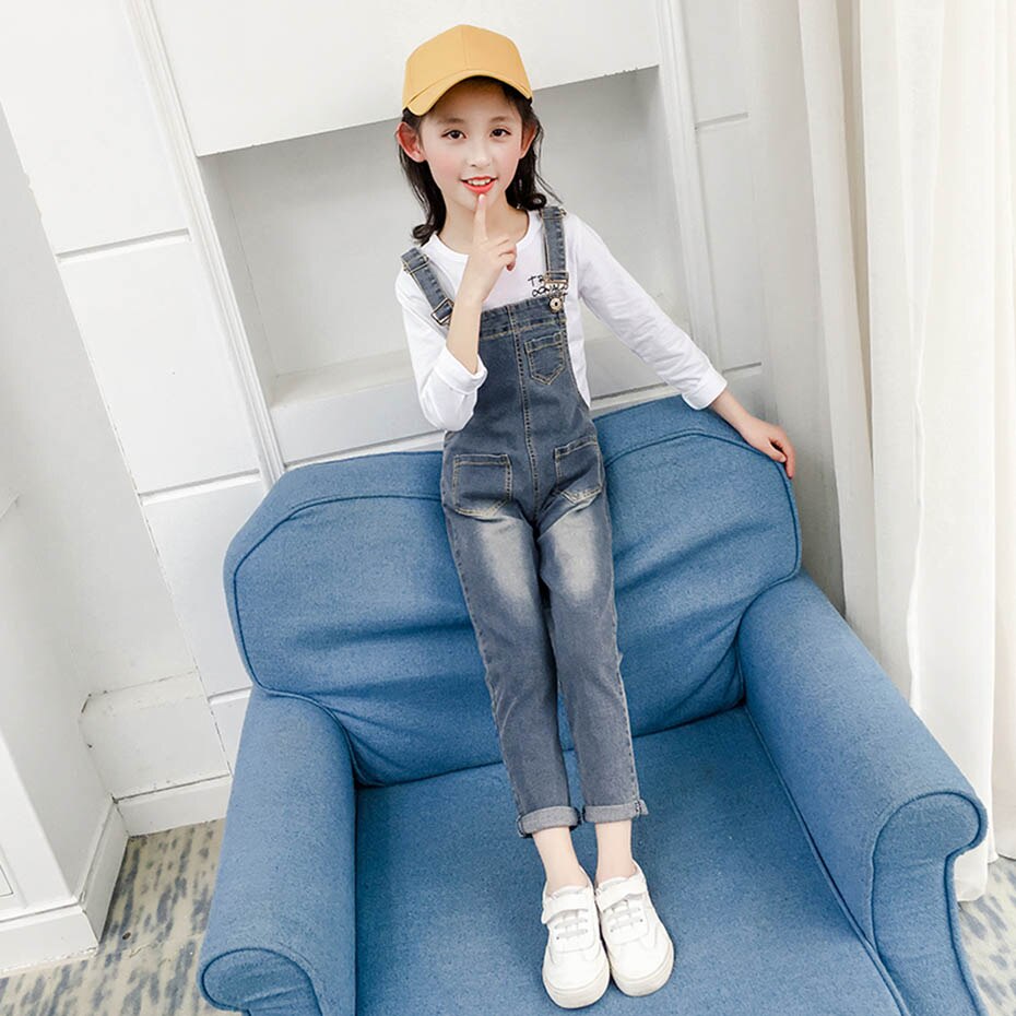 Vår höst barn flickoverall casual långa byxor solida jumpsuits för tonåringar barnkläder byxor med rem 6 8 10 12 14: 13