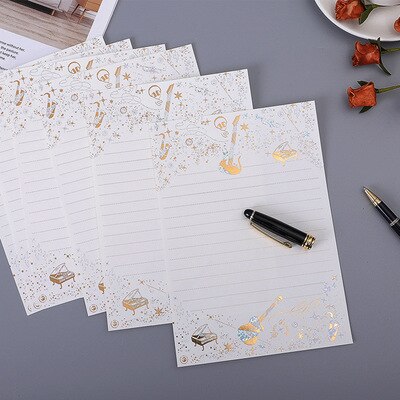 8pcs Golden Feather Paper Vintage Bronzing Letterhead Letter Writing Paper Letter Pad Drawing Sketch Pad Stationery: 3