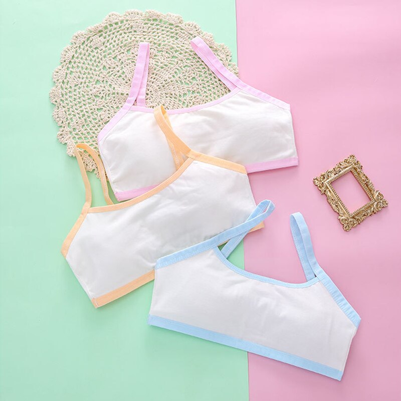 3Pcs Cotton Young Girls Training Bra 10-15T Children Bras Condole Belt Vest Kids Bra Camisole for Child Sports Bra