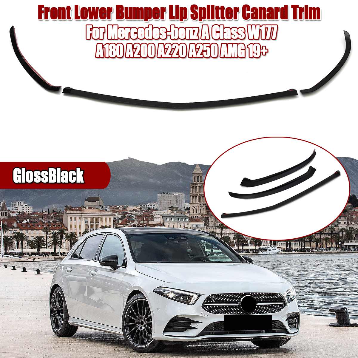 Paar Front Lower Bumper Lip Splitter Canard Trim Voor Mercedes-Benz A-klasse W177 A180 A200 A220 A250 Voor amg 2022 +: GlossBlack part D