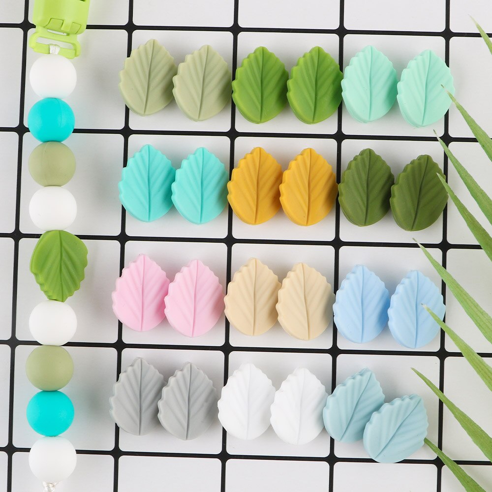 Sunrony 10 Stück Mini Blatt Blume Silikon Perlen für Schmuckherstellung Lebensmittelqualität DIY Schnullerkette Halskette Zubehör Babyspielzeug