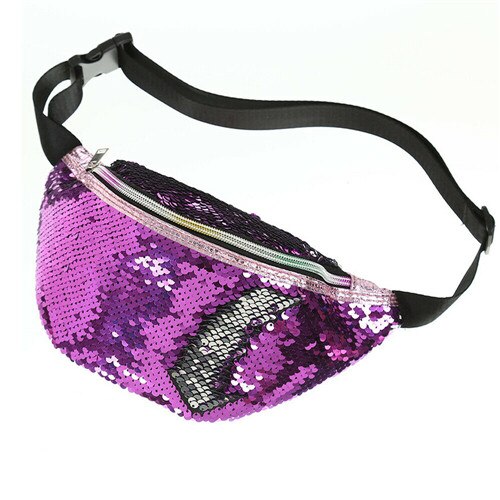 Saco da cintura feminina cinto nova marca pu glitter lantejoulas à prova dunisex água peito bolsa unissex fanny pacote cintura das senhoras sacos de barriga bolsa: ROXO