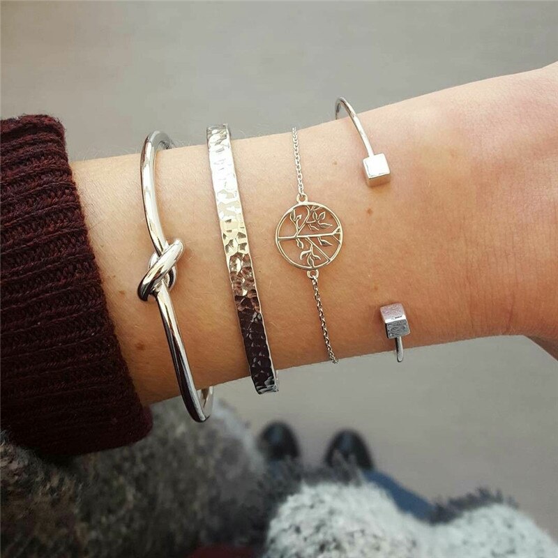 WUKALO Charm 4 stks/set Damesmode Kristal Cirkel Blad Ketting Gouden Kleur Gesimuleerde Parel Armband Set Party Bruiloft Sieraden: 83428