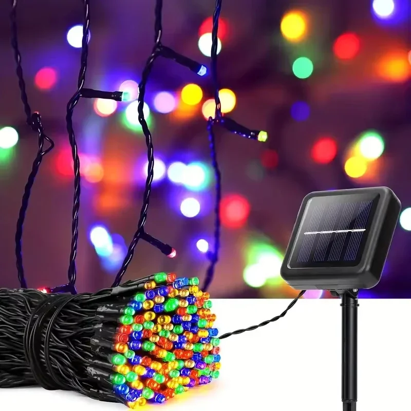 Wasserdichte solarbetriebene 50/100 LED funkelnde Lichterketten, 8 Modi LED-Leuchten für Garten, Weihnachten, Hochzeit, draussen-Dekoration: Beige