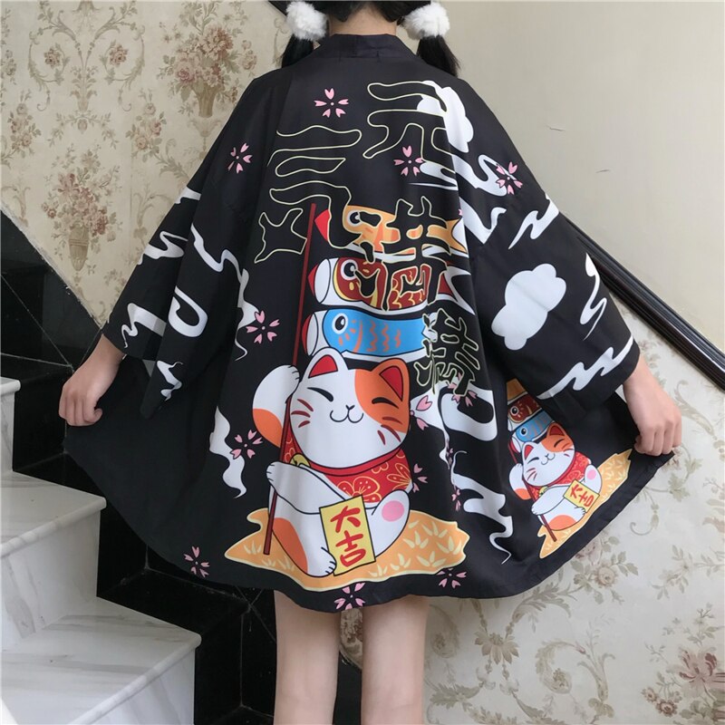 Bebovizi Red Lucky Cat Kimono Women Japanese Yukat... – Vicedeal