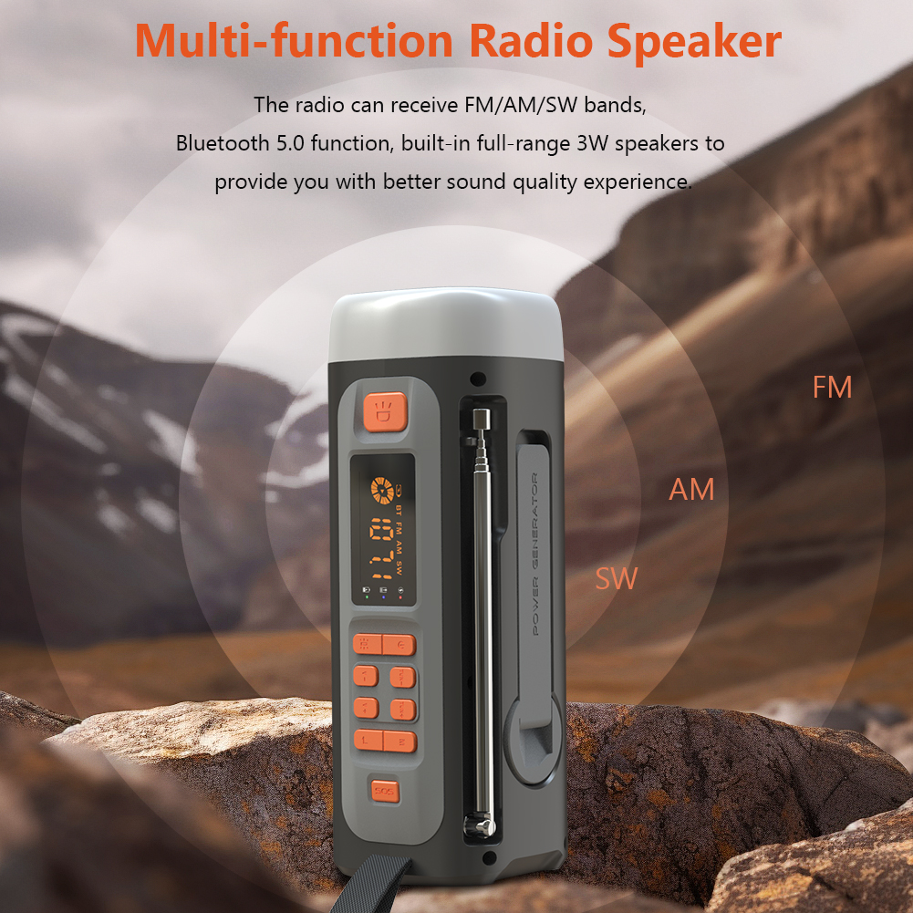 Awaryjne radio pogodowe Przenośne radio AM/FM/SW Głośnik kompatybilny z Bluetooth USB C/Solar/ręczna korba Ładowanie Wind Up Radio