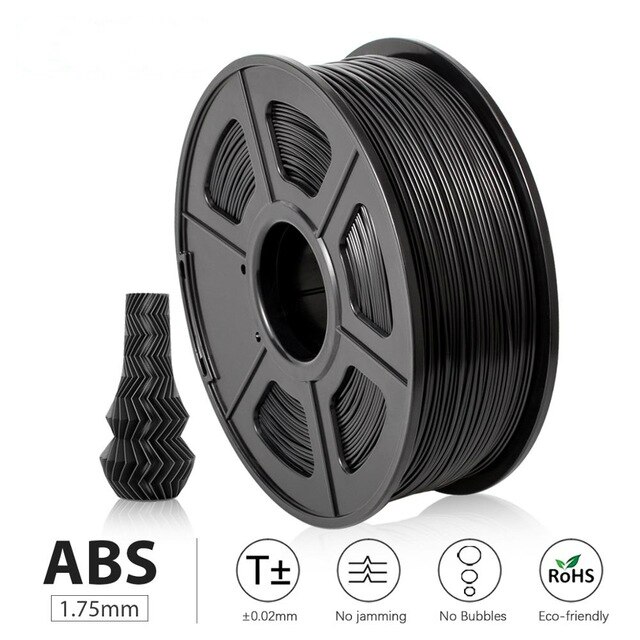 SUNLU-filamento ABS de 1KG y 1,75 MM, bobina de filamento de colores, para impresora 3D reprap, 1,75mm, 1KG por rollo: ABS-BLACK