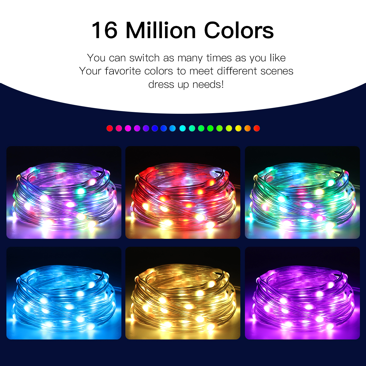 Guirnalda de luces LED con cable de cobre USB, 5M/10M/20M, luces de hadas de Color de sueño, Bluetooth, coloridas, para el hogar, cumpleaños, árbol, decoración de boda