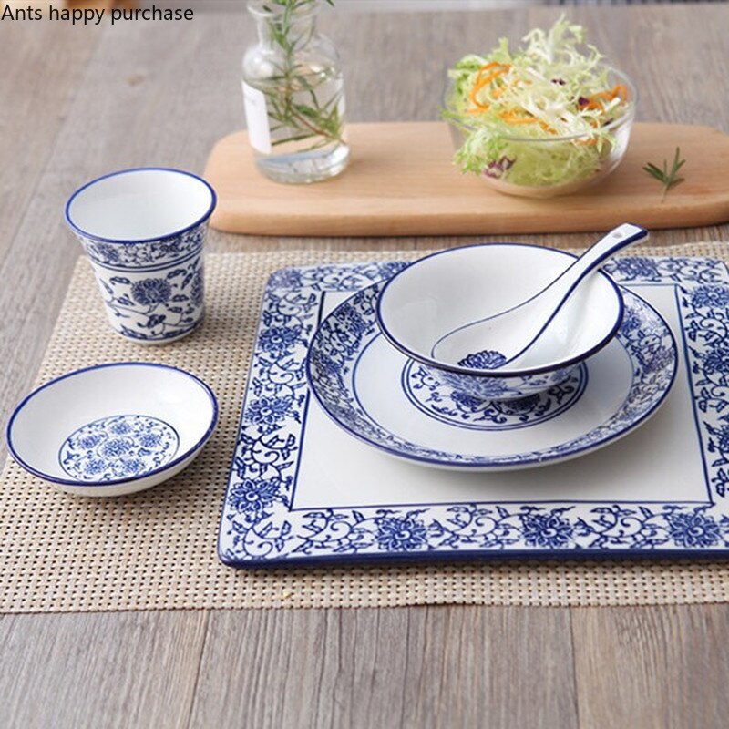 Juego de vajilla decorativa para restaurante chino, combinación de cuenco para el hogar, plato, cuchara, taza, tazón de sopa, plato de sabor, soporte para palillos
