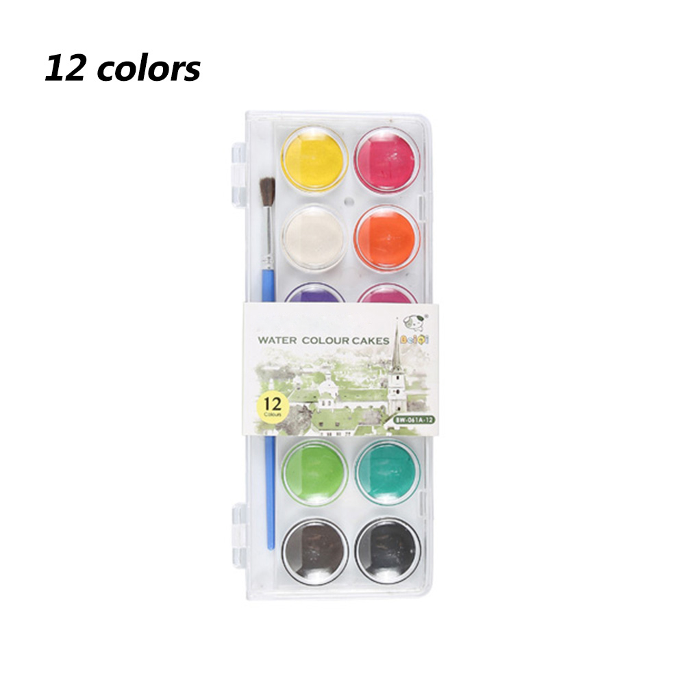 Umitive-Juego de acuarelas portátil para niños, 12/16/28/36 colores, pincel de Color agua, suministros de arte para pintar: 12