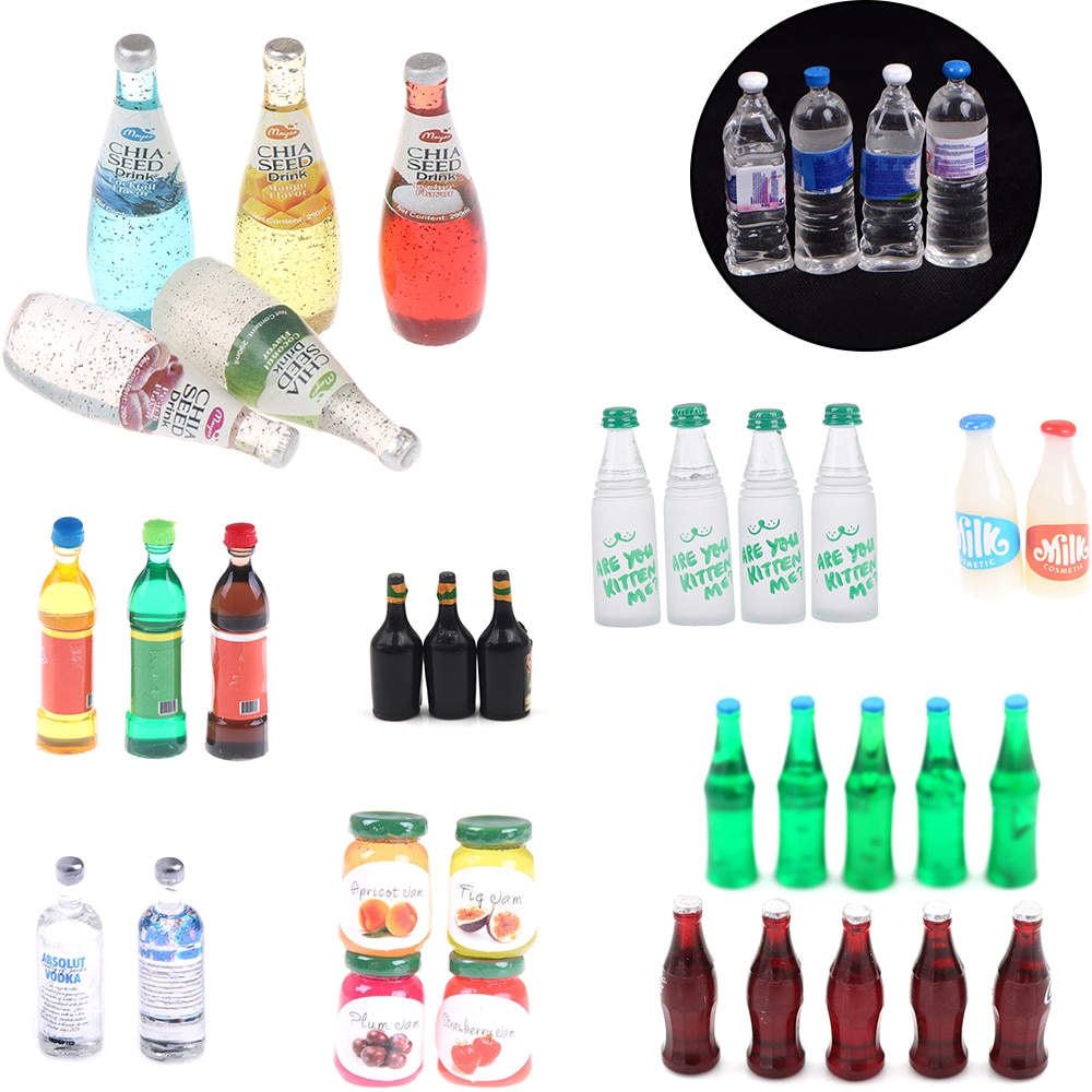 1/2/3/4/5/6/10PCS Mini Water Bottles Dollhouse Miniature Doll Food Dollhouse Kitchen Living Room Accessories Kids Toys