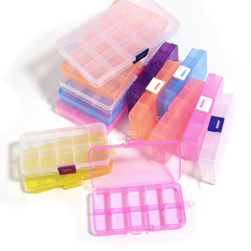 10/15 Grids Plastic Jewelry Box Storage Case Craft Jewelry Beads Earrings Compartment Adjustable Display Organizer Container