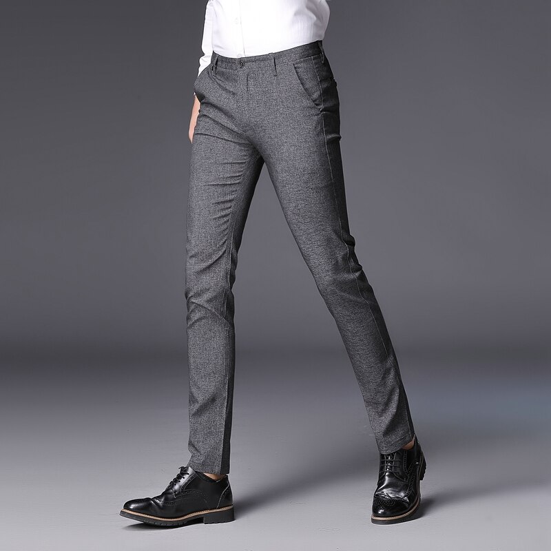 Pantalones de traje gris de para hombre, pantalones casuales de negocios, pantalón de Otoño de delgado