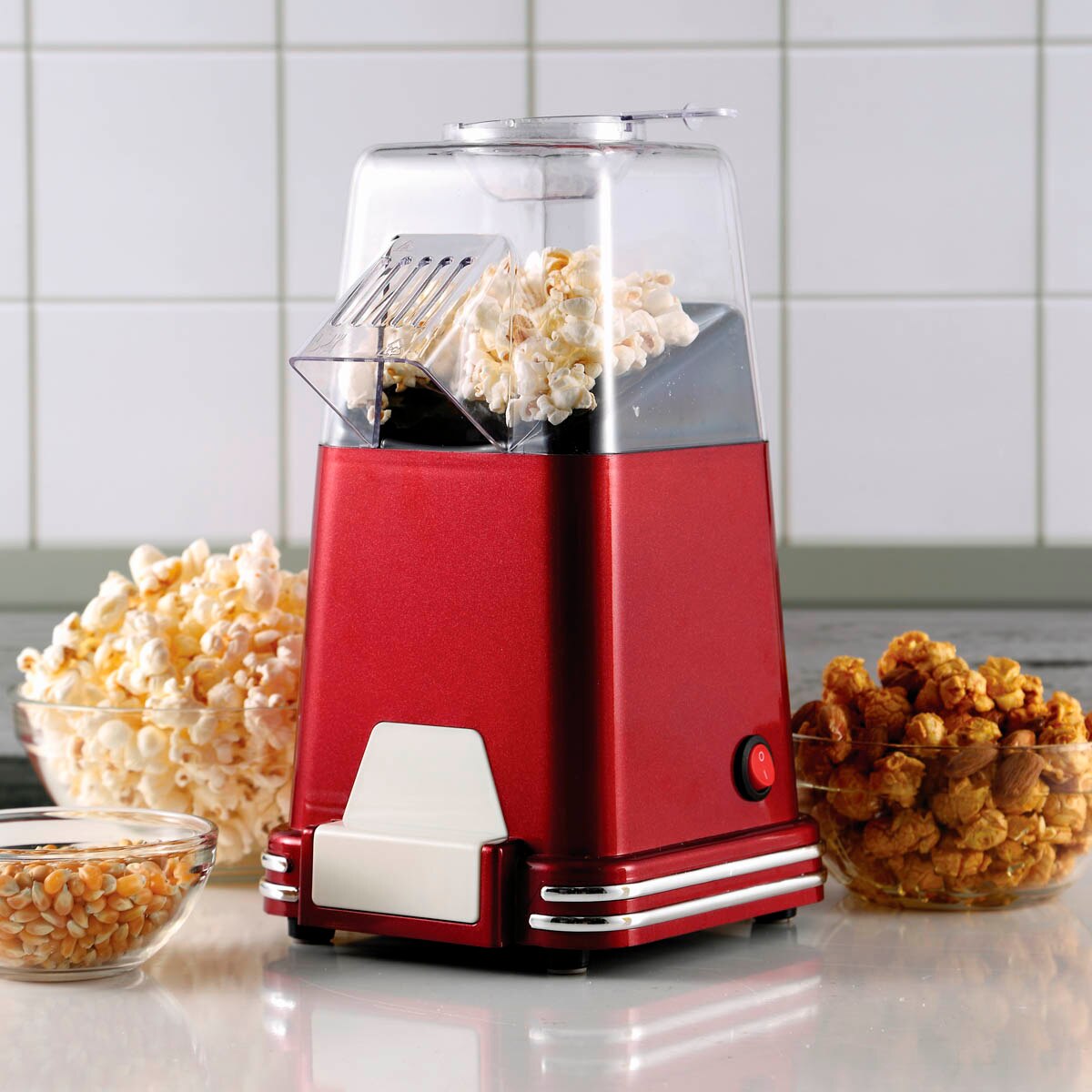 Swiss home popcorn Party machine, originale, vintage, potente 1100W, veloce, portatile, aria calda, pulsante off e on, coperchio trasparente, popcorn elettrico, macchina per popcorn