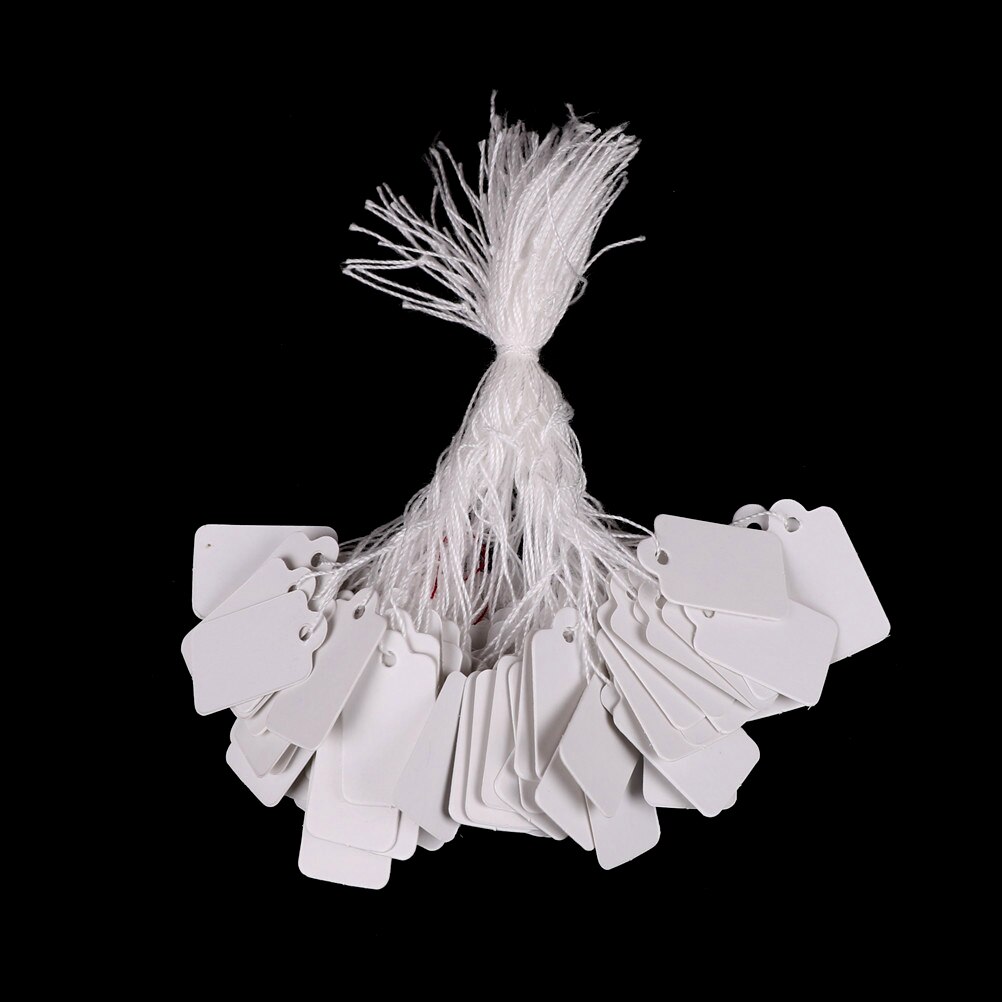 100 Stks/partij Diy Prijs Label Zilver/Goud/Wit Rechthoekige Label Tie String Sieraden Kleding Display Merchandise Prijs Tags kaart: White