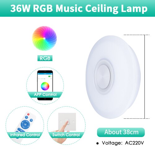 RGB Mordern LED Ceiling Light Dimmable 220V APP Remote Control Bluetooth & Music Speaker Colorful bedroom living room Smart Lamp: RGB-RT-BT-APP 38cm