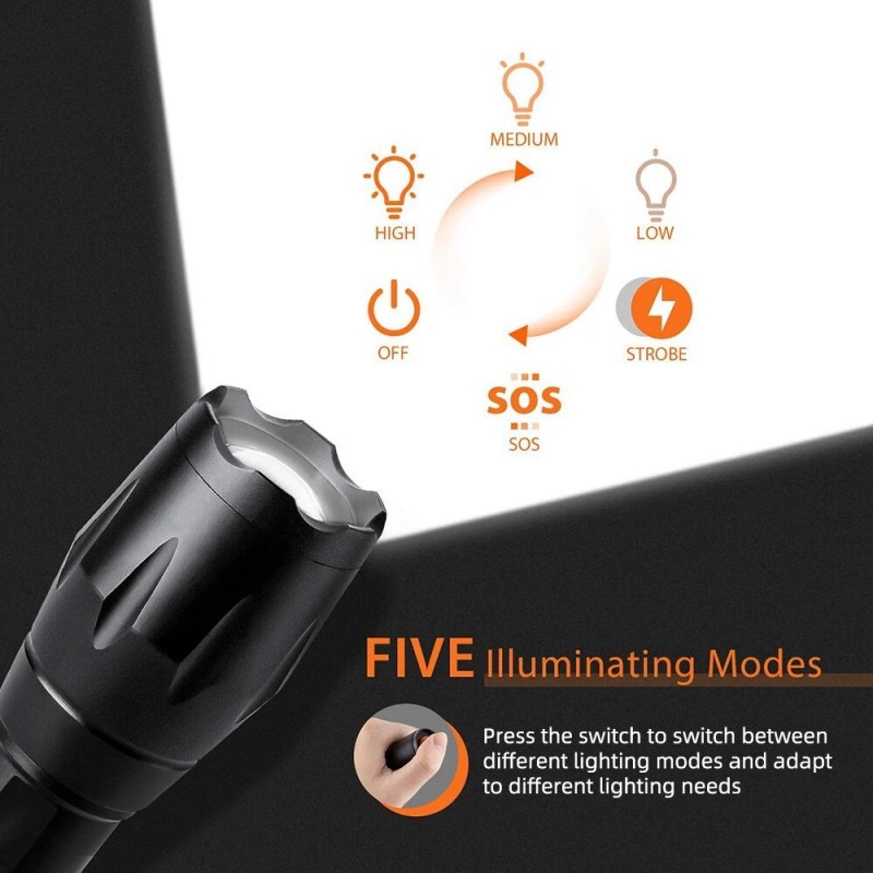 8000lm led oppladbar lommelykt xmlt 6 linser lommelykt bruker 18650 batterier 5 moduser vanntett camping kraftig led-lommelykt