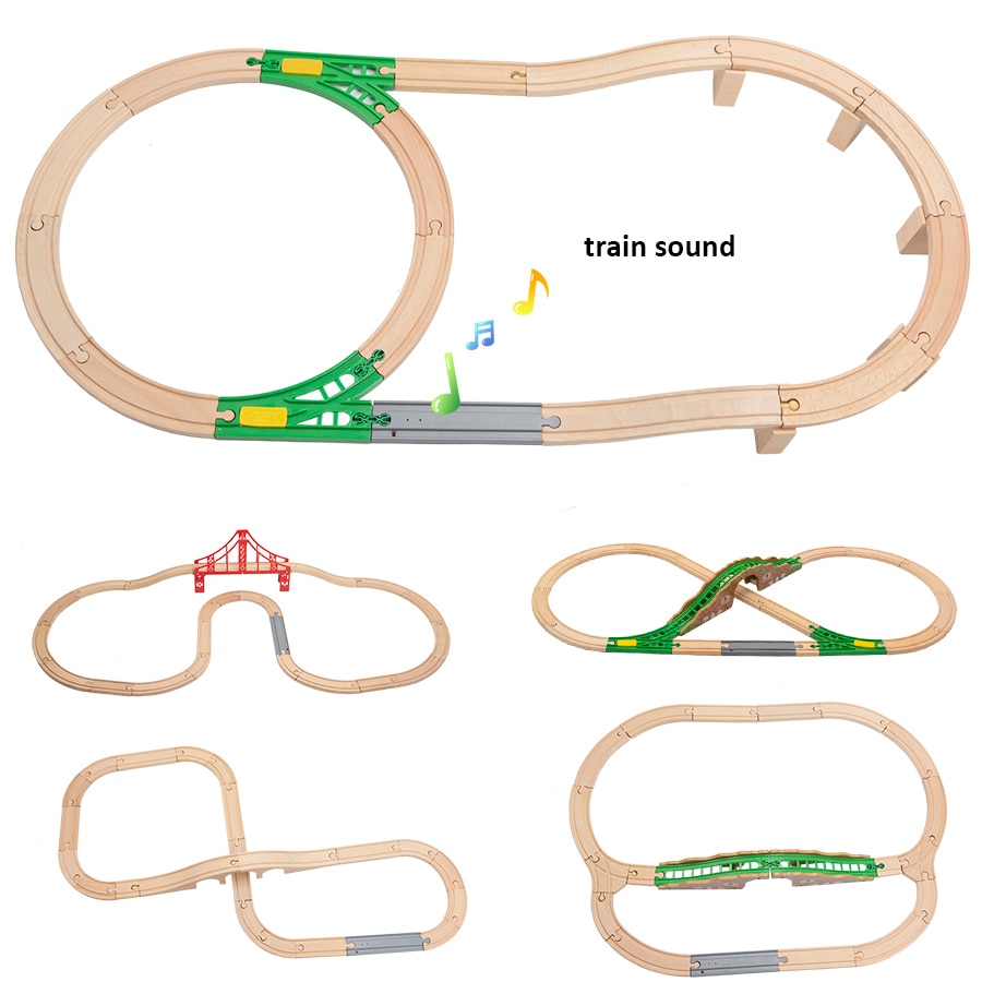 5 modellen Gebruikelijke Houten Spoorweg voor Trein Set Met Geluid Houten Trein Track Pack Trein Speelgoed Accessoires Fit Voor Alle gemeenschappelijke Railway
