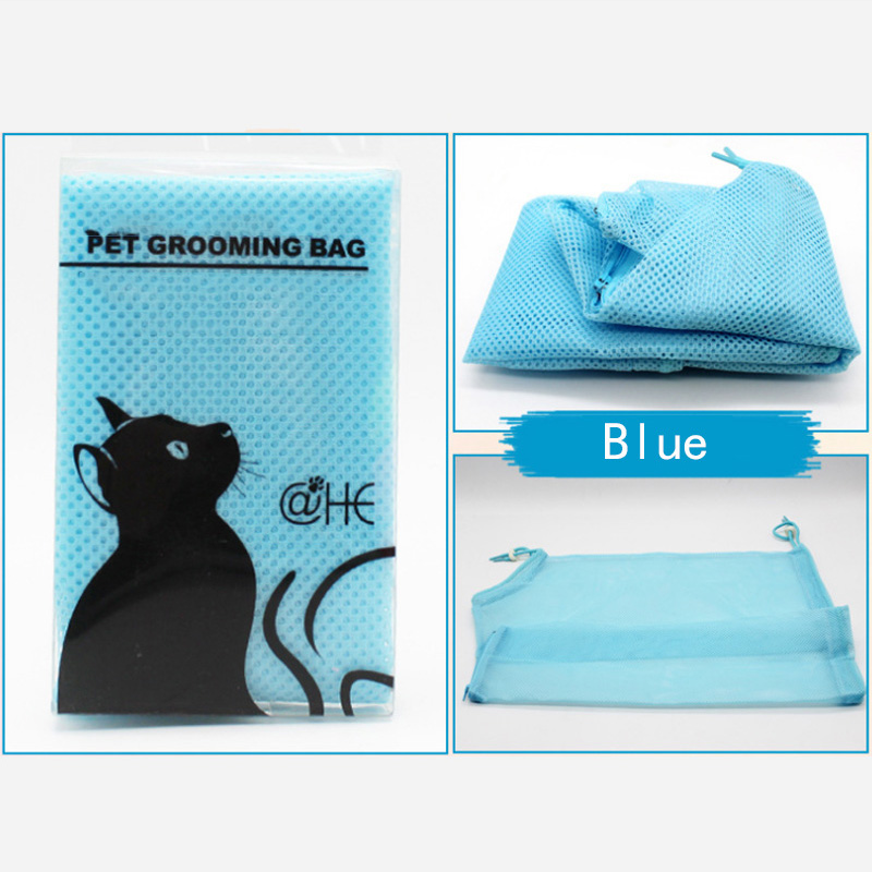 1pc pleje vask kat badetasker pet duty cut negle multifunktionspose tilbageholdenhed polyester mesh badetasker: Blå