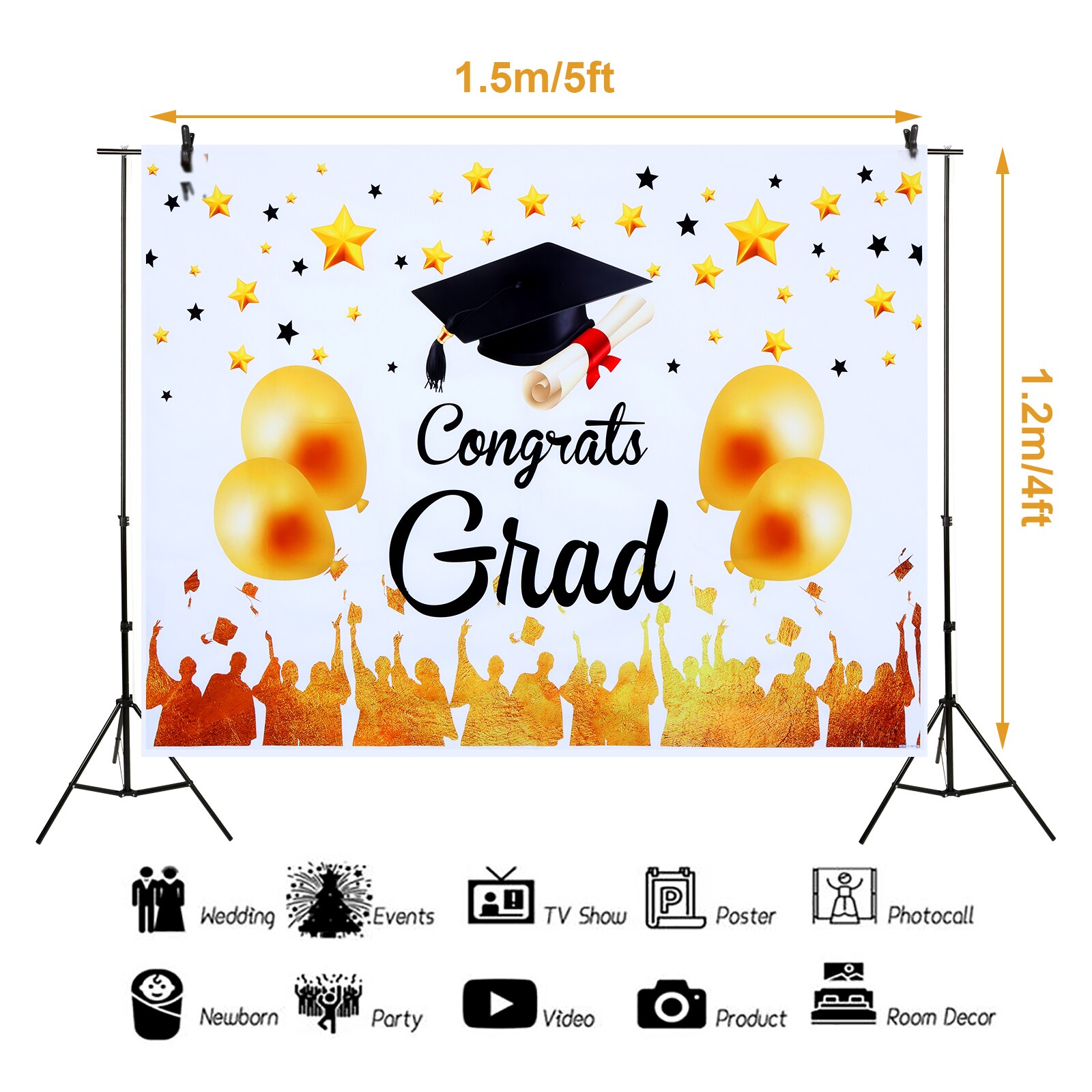 Xgood 5X4 Ft Congrats Grad Fotografie Achtergrond Goud Ballon Afstuderen B