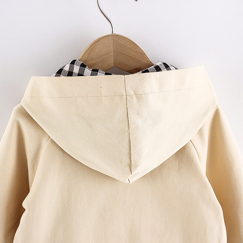Patpat Peuter Jongen 100% Katoen Knop Plaid Gevoerd Hooded Trenchcoat
