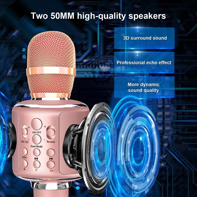 Wireless Bluetooth Karaoke Microphone with Solo/Duet Karaoke Mics, 4 in 1 Portable Handheld Singing Rechargeable Mic