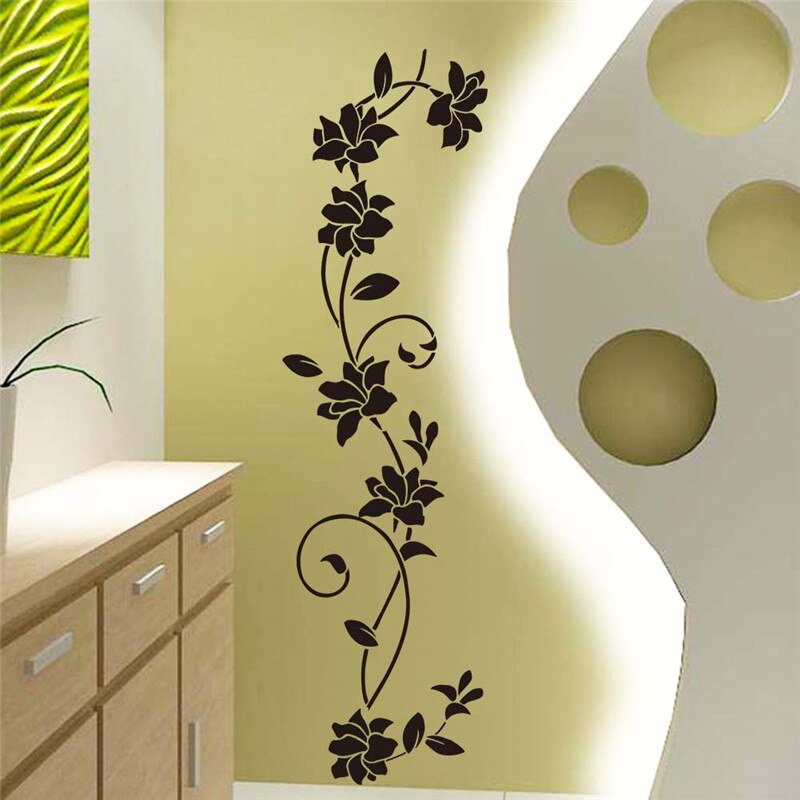 Pegatinas de vinilo de flor negra para pared, calcomanías de arte Mural para decoración del hogar, frigorífico, ventana, armario, sala de estar